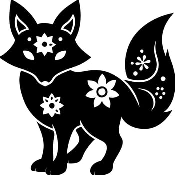 Black Fox Silhouette with Floral Decorative Art for Tattoos and Crafts vector