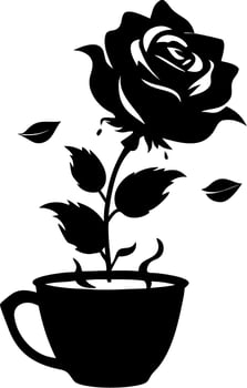 Black Silhouette Rose in Teacup Art for Creative Design Projects vector
