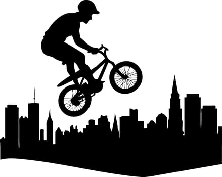 BMX Rider Performing Stunt Over City Skyline Silhouette Art vector