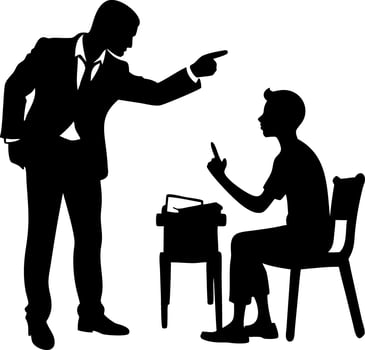 Businessman and Seated Student Disagreement Silhouette for Education Conflict Concepts vector