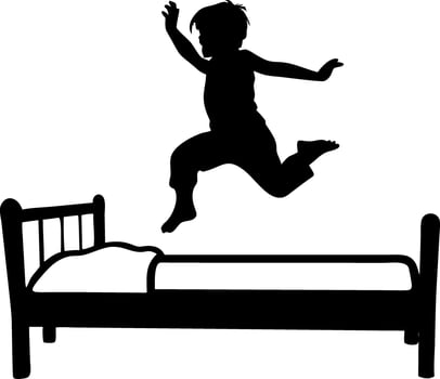Child Jumping On Bed Silhouette Playful Kids Expression Art vector