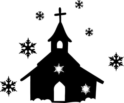 Church Silhouette with Snowflakes for Christmas Decor and Winter Art vector