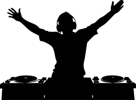 DJ Silhouette with Turntables for Party Design and Artistic Projects vector