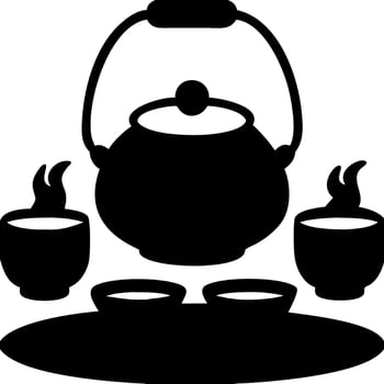Elegant Teapot with Steaming Cups Silhouette for Tea Ceremony Art vector