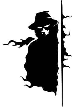 Mysterious Shadowy Figure in Hat Silhouette for Halloween Illustration or Tattoo Art vector