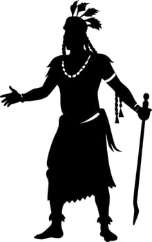 Native American Warrior Silhouette Traditional Headdress and Robes Illustration vector