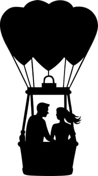 Romantic Couple in Heart Balloons Hot Air Balloon Silhouette for Art and Decoration vector