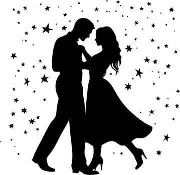 Romantic Couple Silhouette Dancing Under Starry Night Sky for Invitations and Decor vector