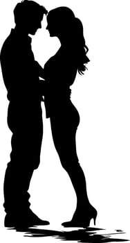 Romantic Couple Silhouette Embracing Love Illustration for Wedding Decor vector