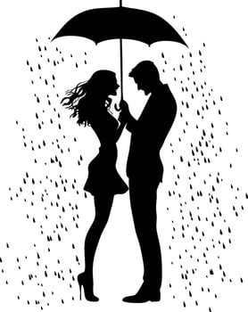 Romantic Couple Silhouette Under Umbrella in Rainfall for Wedding Invitations and Wall Art vector