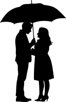 Romantic Couple Silhouette Under Umbrella for Love Themes and Greeting Cards vector