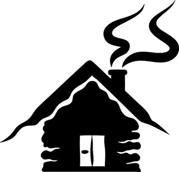 Rustic Log Cabin Silhouette with Smoke for Cozy Winter Designs and Crafts vector