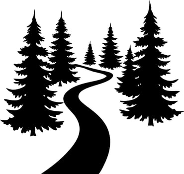 Serene Pine Forest Pathway Silhouette for Nature Illustrations and Art Projects vector