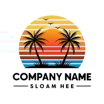 retro palm trees and sunset logo design vector