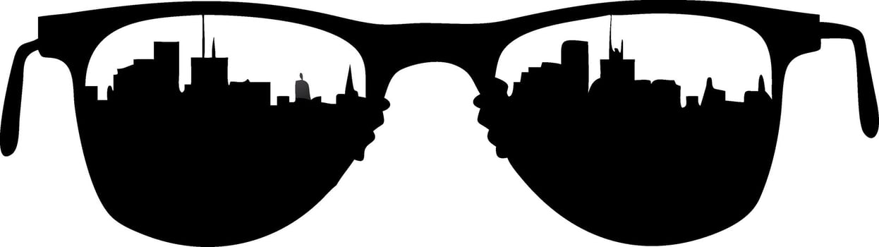 Silhouette Cityscape Reflected in Sunglasses Illustration for Design Projects vector