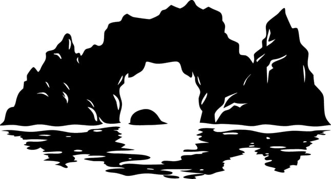 Silhouette Coastal Arch with Reflections for Nautical Designs and Wall Art vector