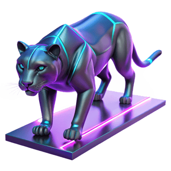 Cybernetic Panther Futuristic Big Cat Sculpture with Neon Accents png