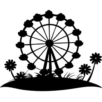 Silhouette Ferris Wheel and Flowers Illustration for Park and Amusement Designs vector