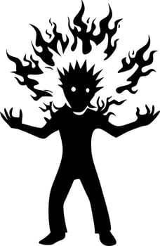 Silhouette Figure with Flaming Hair and Hands for Art Design vector