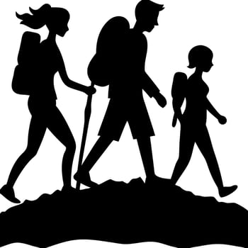 Silhouette Hiking Family Illustration for Outdoor Adventure Themes vector