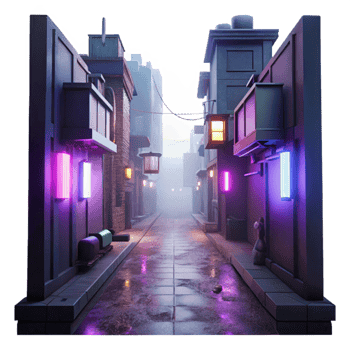 Cyberpunk Alleyway Neon Lights, Foggy Night, Urban Scene png