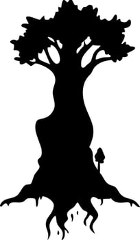 Silhouette of Enchanted Tree with Roots Suitable for Tattoo Artwork vector