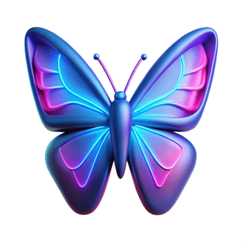 vibrant vintage Neon Butterfly 3D Render premium png