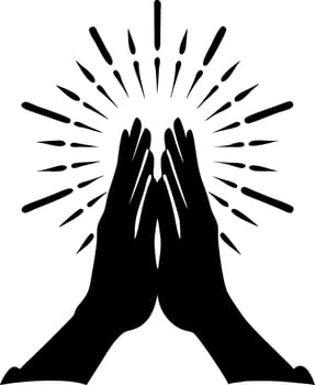 Silhouette of Hands in Prayer with Radiating Light Illustration vector