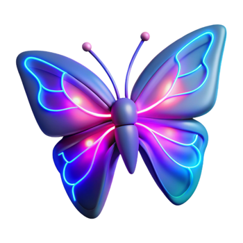 Neon Butterfly 3D Render of Glowing Insect Wings png