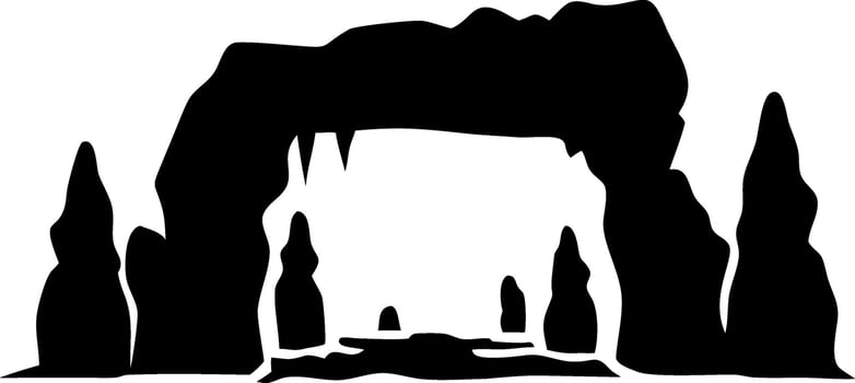 Silhouette of Natural Rock Arch Formation Cave Entrance Art vector