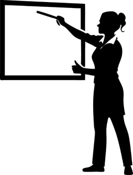 Silhouette of Teacher Pointing at Chalkboard for Education and Training Material vector
