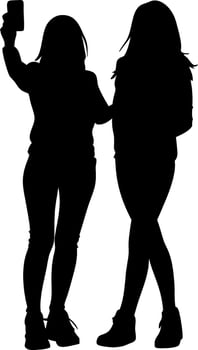 Silhouette of Two Women Taking Selfie Friendship Illustration vector