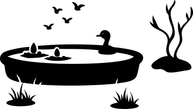 Silhouette Pond with Ducks and Birds for Nature Illustration or Wall Art vector