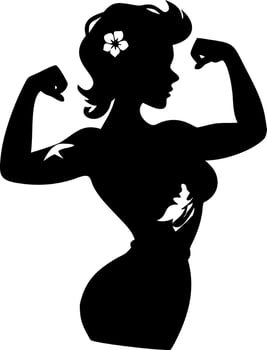 Strong Woman Silhouette with Flower and Tattoos for Design and Art Projects vector
