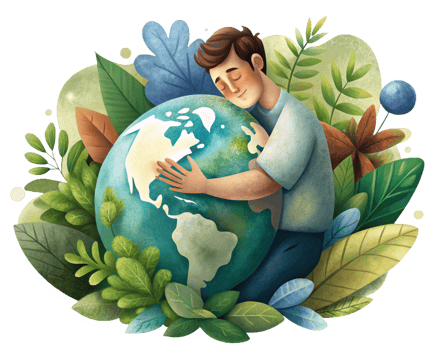 Green philosophy depiction with man and world png