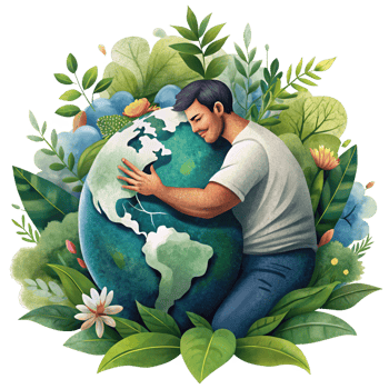 Future of sustainability concept with man and Earth png
