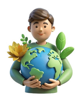 Man fostering global care with eco surroundings png