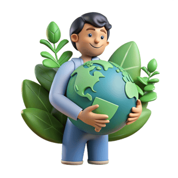 Earth stewardship with man and floral decorations png