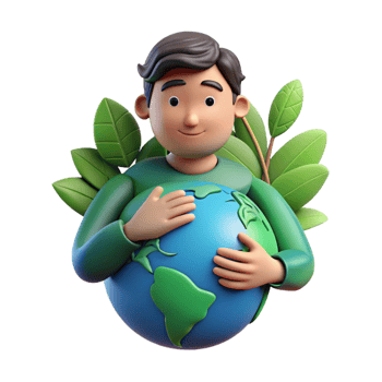 Man embracing nature while holding the planet png