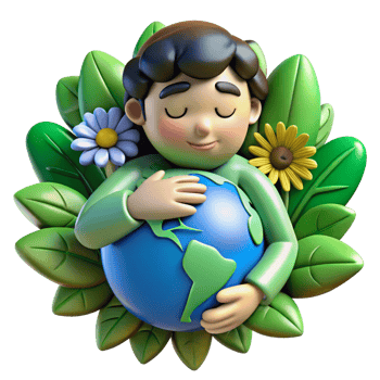 Man and Earth harmony surrounded by eco symbols png