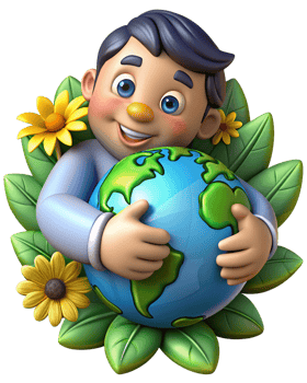 Eco warrior embracing the world with leaves and flowers png