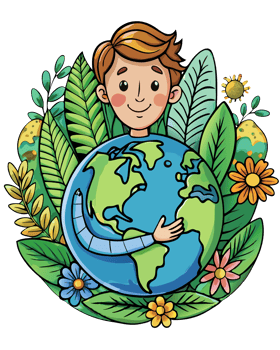 Eco-conscious man holding the world with natural elements png