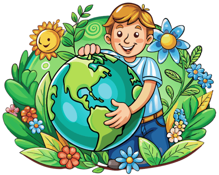Man protecting the Earth with lush greenery png