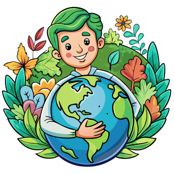 Environmentalist man holding the world with floral decorations png