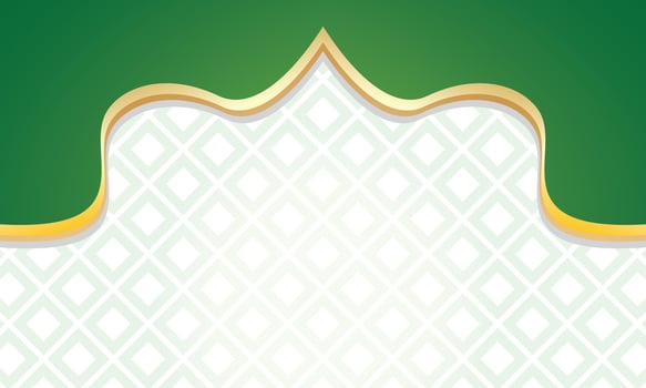 Islamic greeting card background with gold green vector
