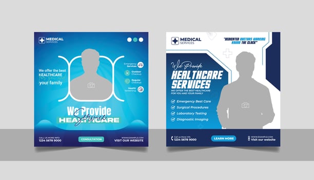 Medical healthcare hospital clinic diagnostic center business promotion design web template set vector