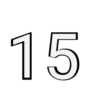 Black and white color numbers 15 png