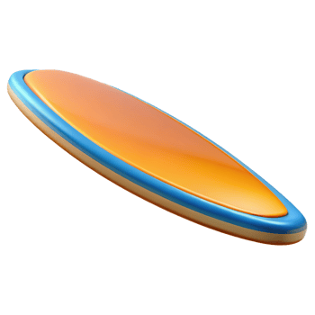 A surfboard with a blue and orange design png