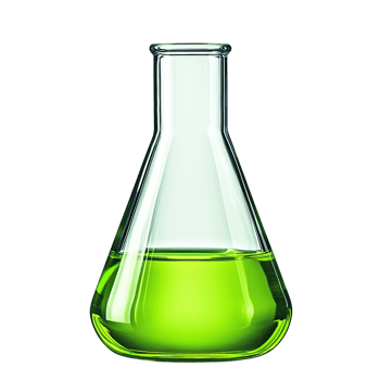 A laboratory flask containing vibrant green liquid for experiments. png