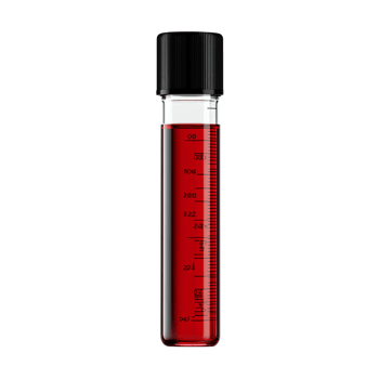 Lab test tube filled with red liquid for medical analysis. png